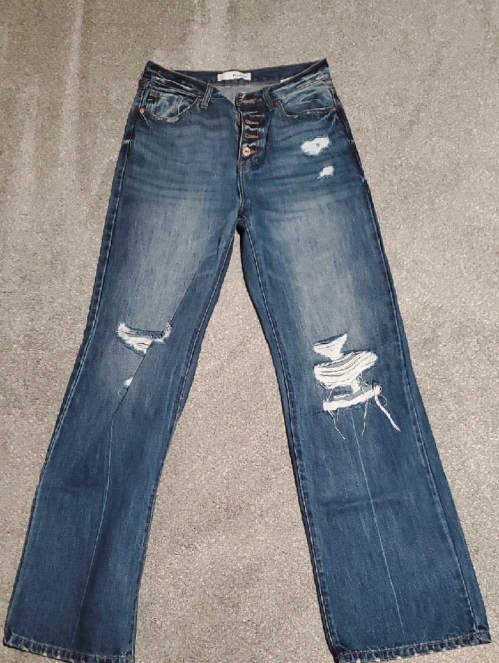 KanCan Women’s Distressed Blue Button-Fly Jeans